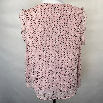 Adrienne Vittadini Women Blouse Sz L Sheer Pink Floral Split Neck Ruffle Sleeve