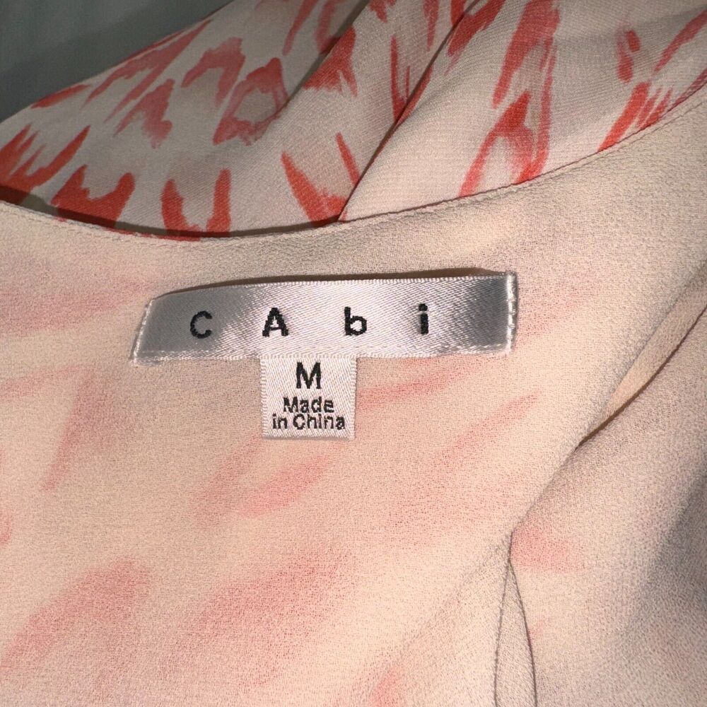 CAbi Layering Tank Sz M Ivory with Coral Print VNeck Spaghetti Straps