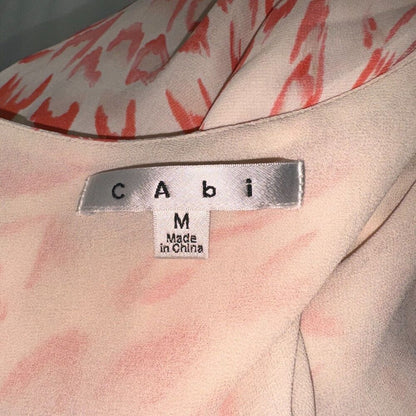 CAbi Layering Tank Sz M Ivory with Coral Print VNeck Spaghetti Straps