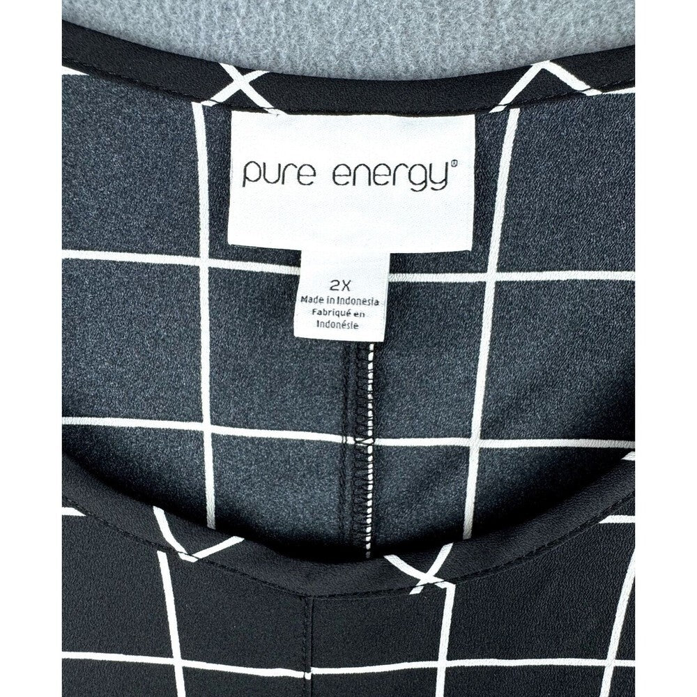 Pure Energy V-Neck Sleeveless Black Blouse Plaid Print Plus Size 2X