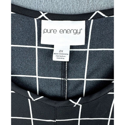Pure Energy V-Neck Sleeveless Black Blouse Plaid Print Plus Size 2X