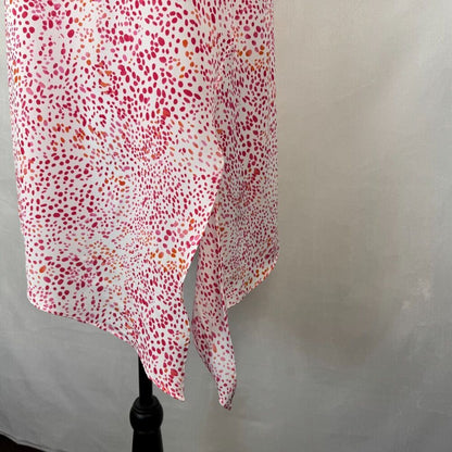 Rachel Zoe Women Sz M Top Round Neck White Red Orange Dots Abstract Sleeveless