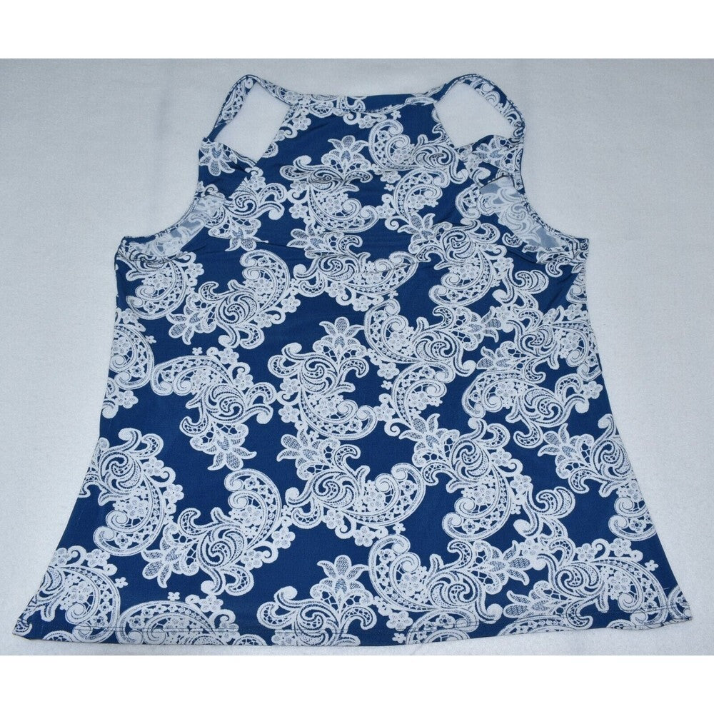 INC International Concepts Top Sz XL Blue/White Embroidery Sleeveless