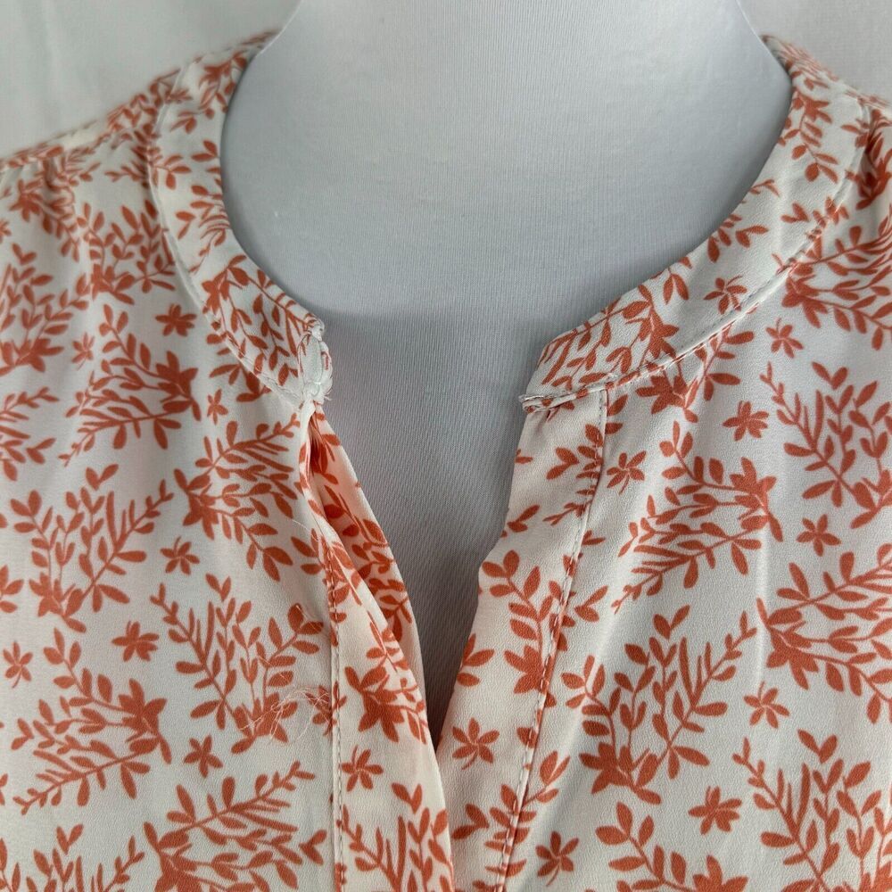 Jachs Girlfriend Blouse Sz S Notch V-Neck hidden button 3/4 sleeve coral print