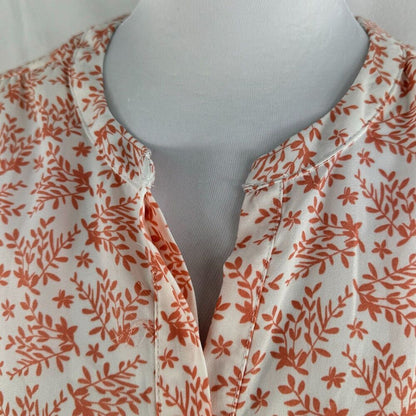 Jachs Girlfriend Blouse Sz S Notch V-Neck hidden button 3/4 sleeve coral print