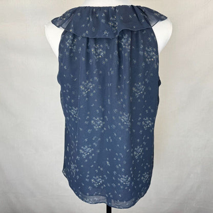 Cabi Sheer Top Sz S Navy Blue Floral V Neck Sleeveless Blouse layered