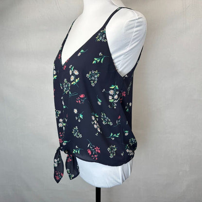 Sienna Sky Crop Top Sz S Black Floral Strappy Spaghetti Strap Front Knot