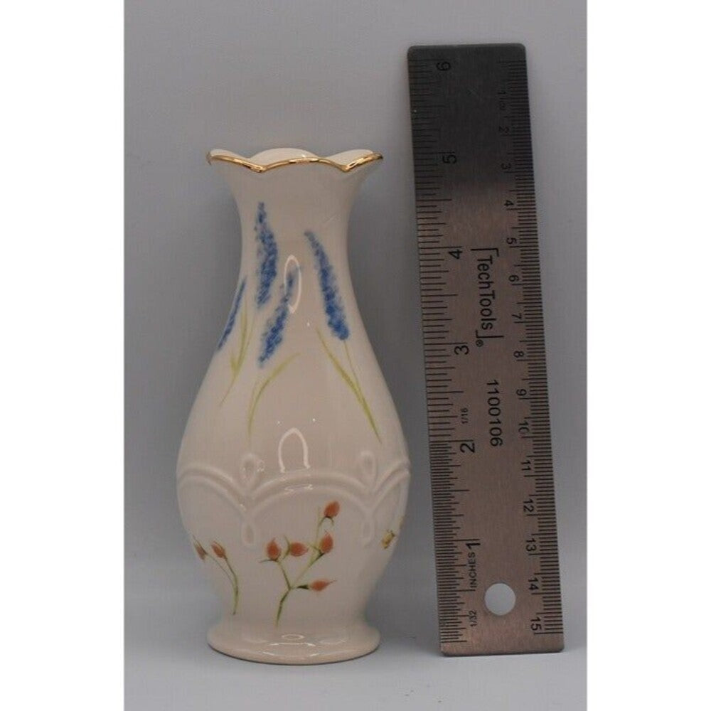 Lenox Ceramic Bud Vase Cream Blue Gold Trim