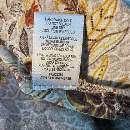 Studio B By Bobeau Top Sz S Womans Beige Brown Yellow Floral Long Sleeve V-Neck