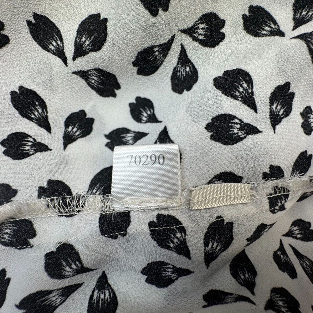 Ann Taylor Top Sz S White Black Print Split Neck Pleated Sleeveless Lightweight