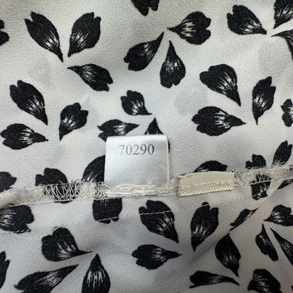 Ann Taylor Top Sz S White Black Print Split Neck Pleated Sleeveless Lightweight