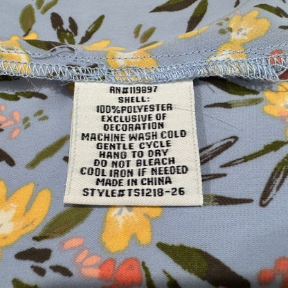 Collective Concepts Tank Top Sz L Blue Floral Split Tie Neck Ladder Stitch Trim