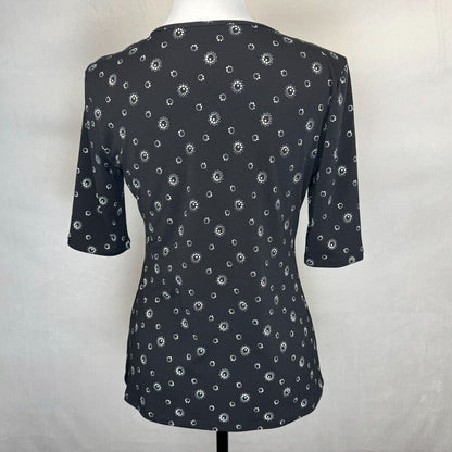 Premise Studio Top Sz S Black White Round Keyhole Neckline Elbow Length Sleeve