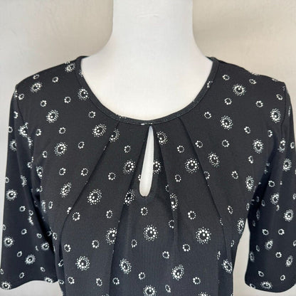Premise Studio Top Sz S Black White Round Keyhole Neckline Elbow Length Sleeve