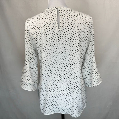 Karl Lagerfeld Top Sz XS White Black Polka Dot 3/4 Length Tiered Ruffle Sleeve