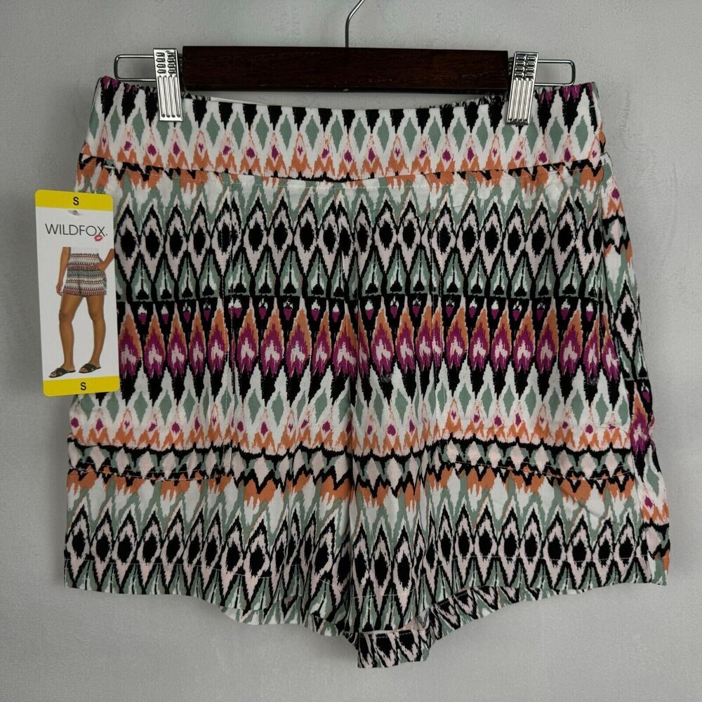 Wildfox Women Pull-On Shorts Sz S Orange Multicolor Relaxed Fit Pockets