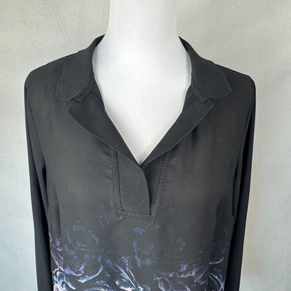 Simply Vera Vera Wang Women Sz M Sheer Black Tunic Floral Print Semi Open Back