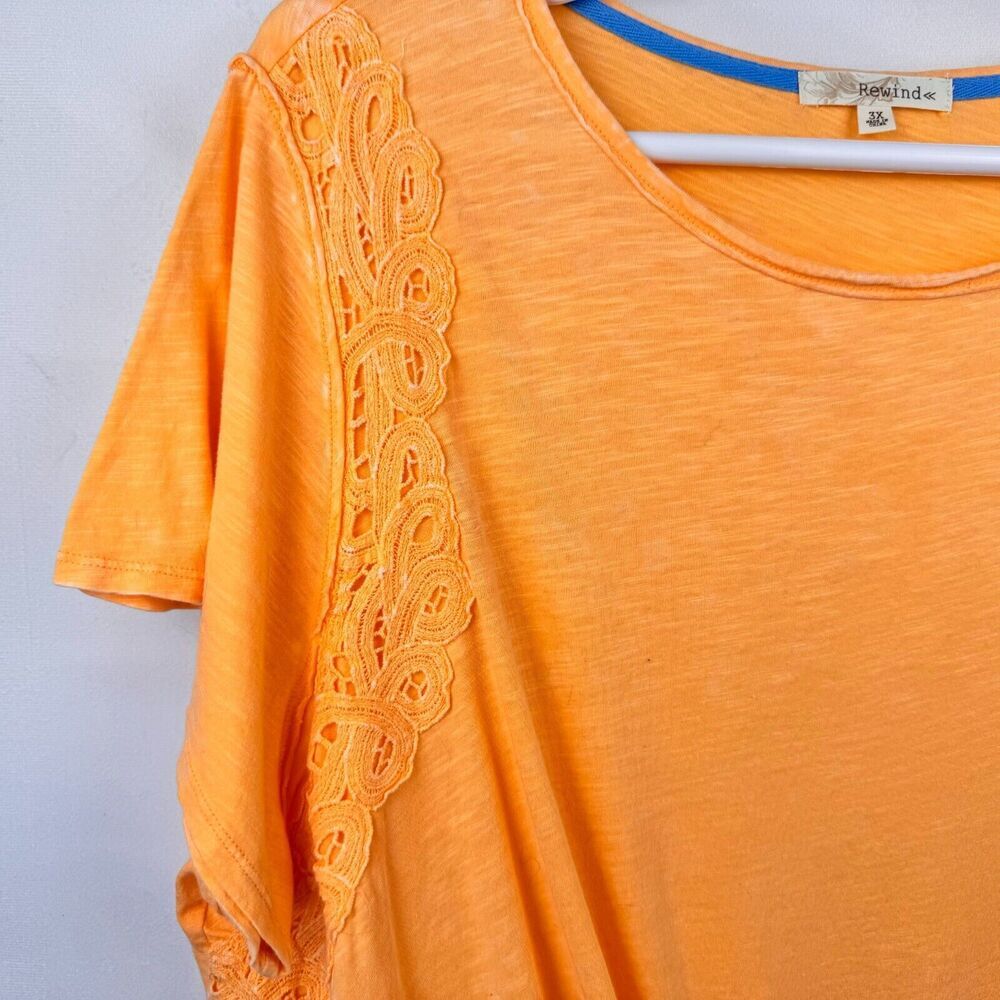 Rewind Top Sz 3X Orange Crochet Trim Boat Neck Front Knot Short Sleeved