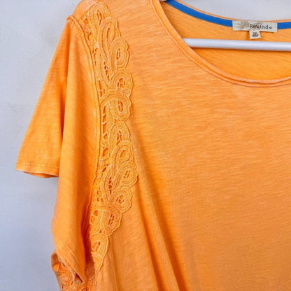 Rewind Top Sz 3X Orange Crochet Trim Boat Neck Front Knot Short Sleeved