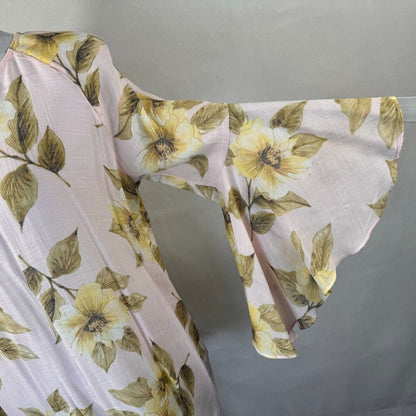 Lauren Conrad Blouse Sz S Floral Open Back Blouse 3/4 Flutter Sleeves Pink