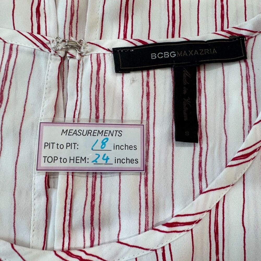 BCBG Max Azria Top Sz S Off-White Red Round Neck Sleeveless Keyhole Slit back