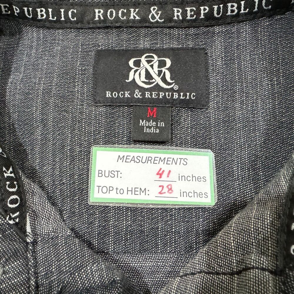 Rock & Republic Shirt Size M Charcoal and Gray Button Down Roll Up Long Sleeve