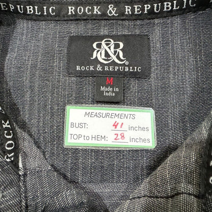Rock & Republic Shirt Size M Charcoal and Gray Button Down Roll Up Long Sleeve