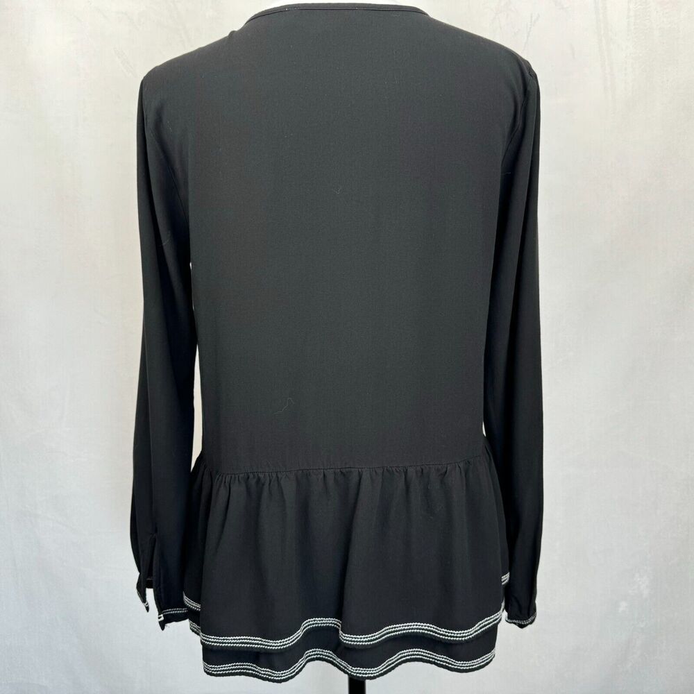 Ann Taylor Loft Top S Black Pin-Tucked Soft Lightweight Peplum