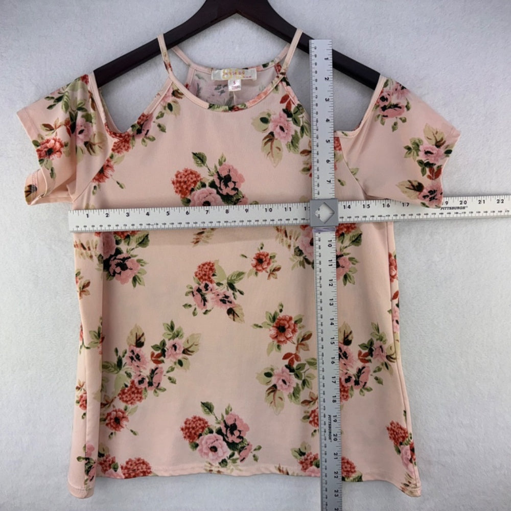 La Vie 89 Halter Top Sz S Peach Floral Cold Shoulder