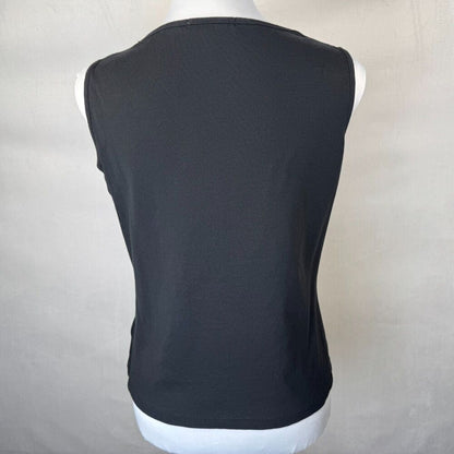 Dressbarn Women Sz M Black Cotton Knit Sequined VNeck Beaded Sleeveless