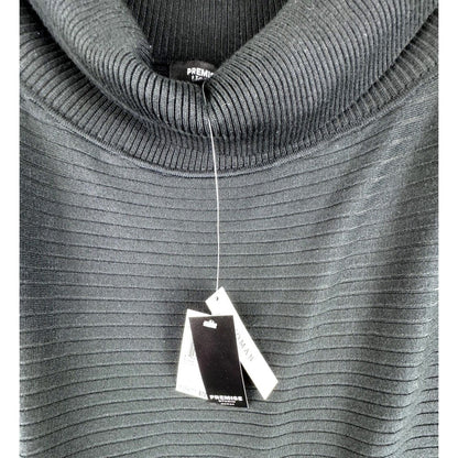 Premise Cowl Neck Pullover Sweater Ribbed Knit Black waist side zippers Size 1X