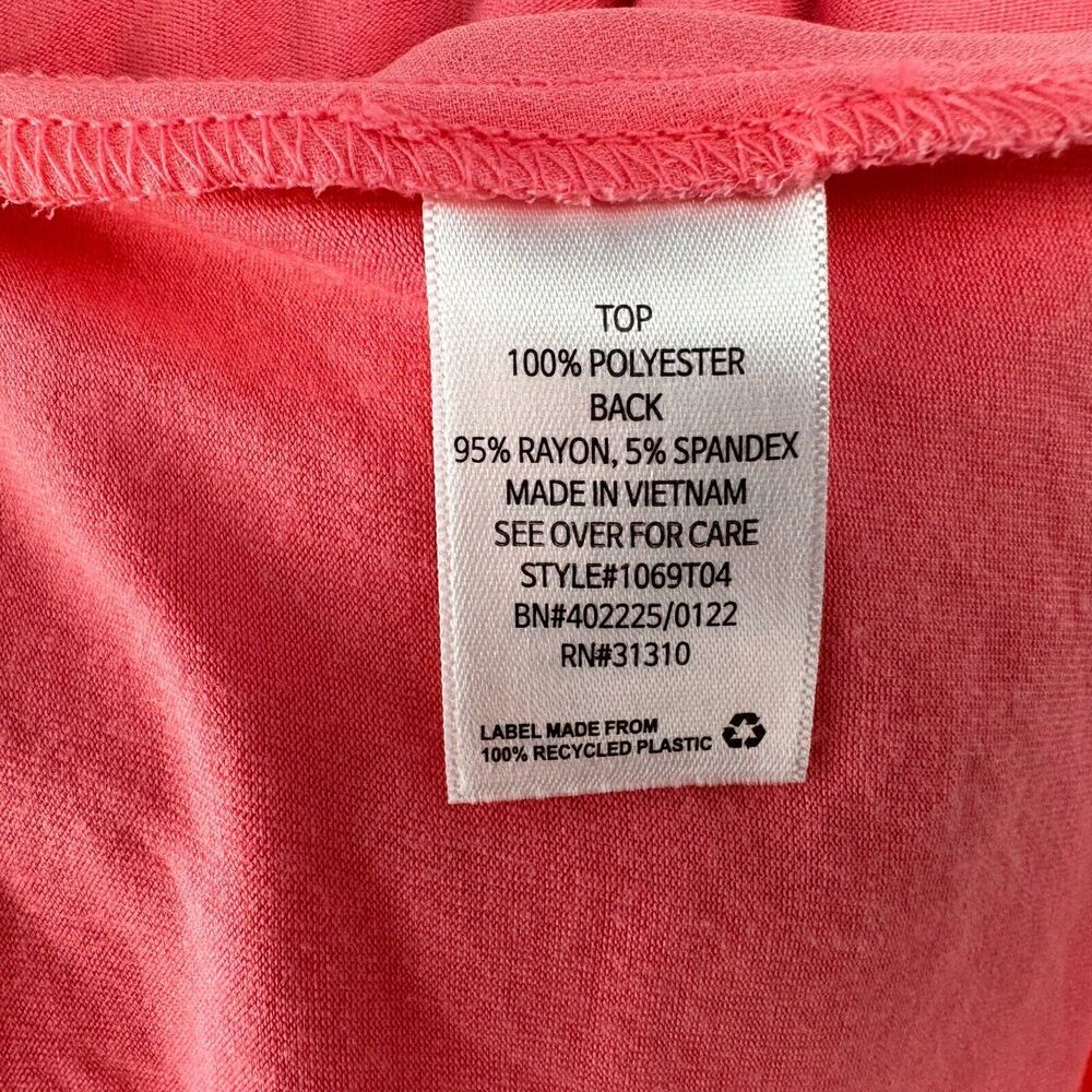 By & By Ladies Top Sz S Coral Sheer Boat Neckline Front Tie Cap Short Sleeves