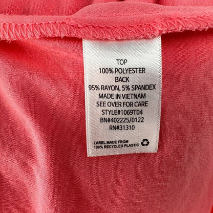 By & By Ladies Top Sz S Coral Sheer Boat Neckline Front Tie Cap Short Sleeves