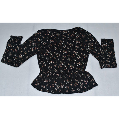 Ragdoll Y2k 90’s Sz S Crop Top Ditsy Floral Ruffle Hem Long Sleeve