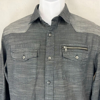 Rock & Republic Shirt Size M Charcoal and Gray Button Down Roll Up Long Sleeve