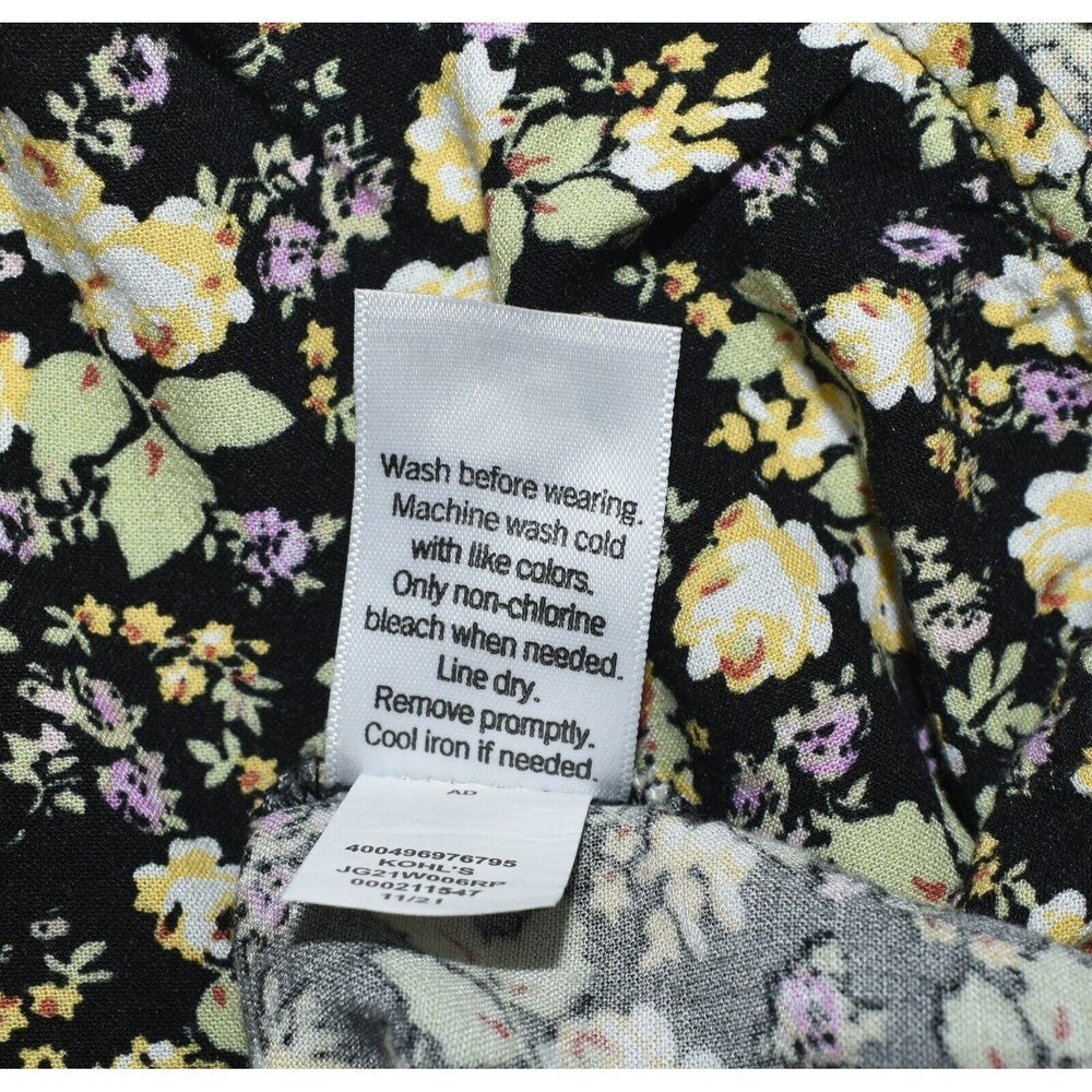So Goods For Life Juniors Short Sleeve Crop Top V-Neck Floral Black Sz S NWT