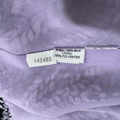 Ann Taylor Top Sz 0 Black and Lilac Print V-Neck Long Sleeve Side Zip 100% Silk