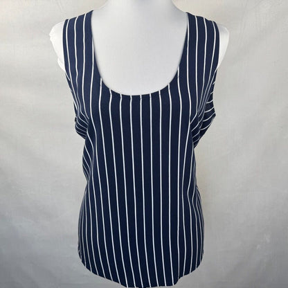 J.Crew Ladies Sz L Striped Tank Navy Blue Sleeveless Popover Top