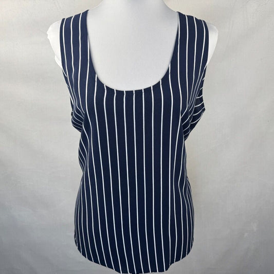 J.Crew Ladies Sz L Striped Tank Navy Blue Sleeveless Popover Top