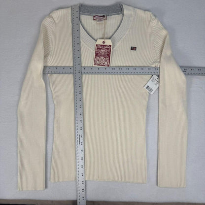 U.S. Polo Assn Women Medium Ribbed V Neck Sweater Cream Long Sleeve NWT
