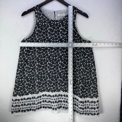 Max Studio Tunic Women Sz Medium sleeveless round neck light gray black flowers