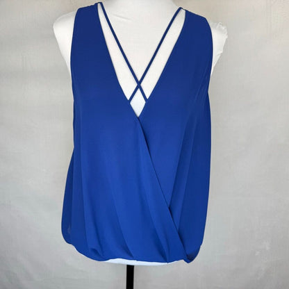 Lush Tank Top Sz S Blue Tunic Faux Wrap Criss Cross V Neck