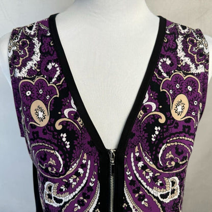 INC Top Sz XS Black with Purple Paisley VNeck Zipper Accent Sleeveless