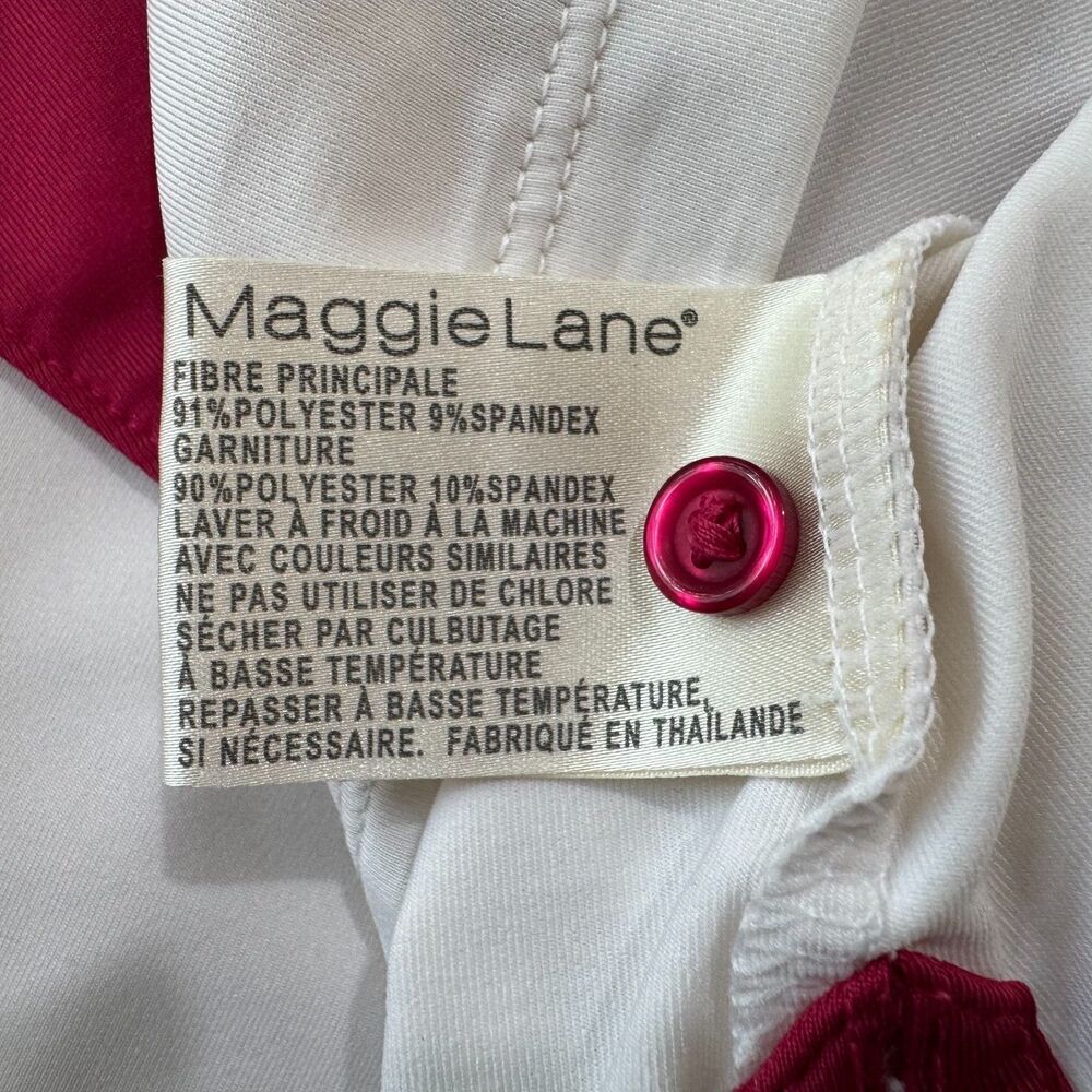 Maggie Lane Women Golf Top Sz L Collared Henley Sleeveless White Pink