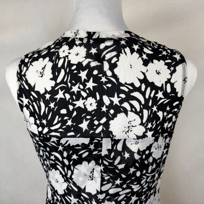 Cabi Women Top Sz S Stretch Mesh Black Floral Print Ruched Front Center