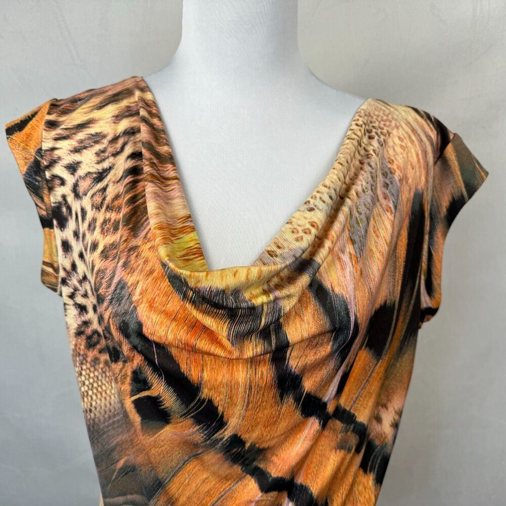 Paniz New York Top Sz L Brownish Multicolor Cowl Neck Cap Sleeves