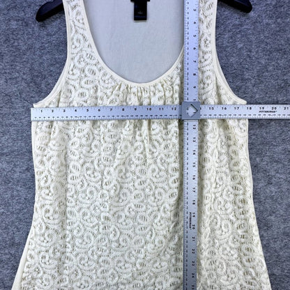 Camiseta sin mangas Ann Taylor de encaje de ganchillo color crema, cuello en U, talla G