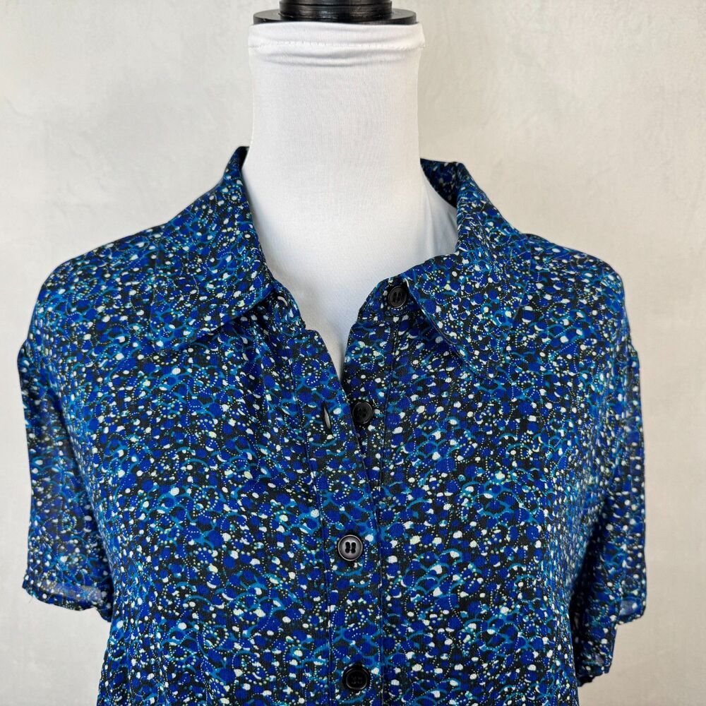 Style&Co Woman Blouse Sz 20W Floral Peplum Pleated Short Sleeve Button Up Lined