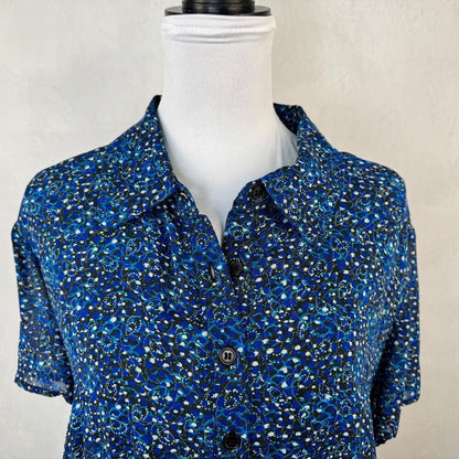 Style&Co Woman Blouse Sz 20W Floral Peplum Pleated Short Sleeve Button Up Lined