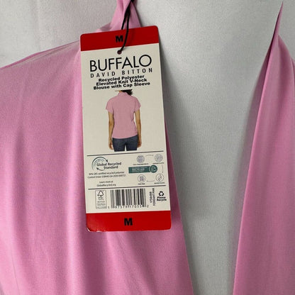 Buffalo David Bitton Blouse Sz M V-Neck Short Sleeve Pink stand up collar